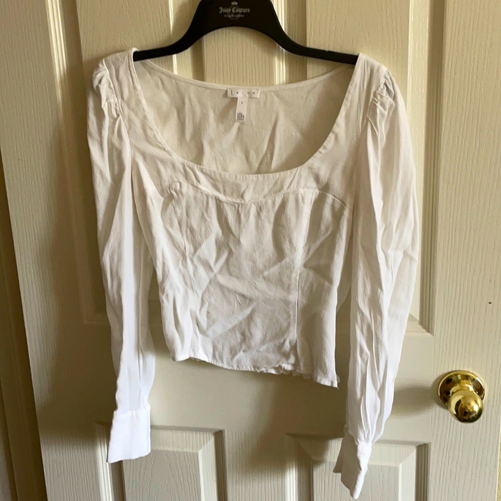 White cropped long sleeve blouse